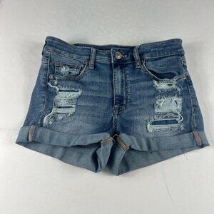 American Eagle Short Women 29 Hi Rise Shortie Blue Cuffed Distressed Denim Tag 6